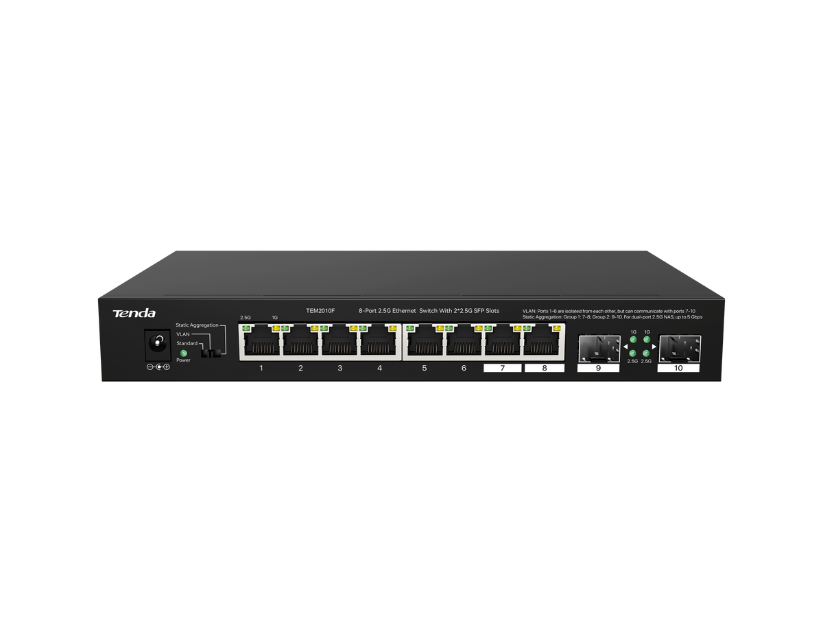 Tenda 8-Port 2.5G Ethernet Switch with 2x 2.5G SFP slots | TEM2010F