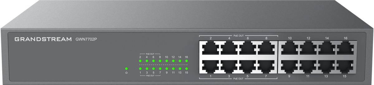 Grandstream Enterprise 16 port Unmanaged GbE PoE Switch - 138W | GWN7702P