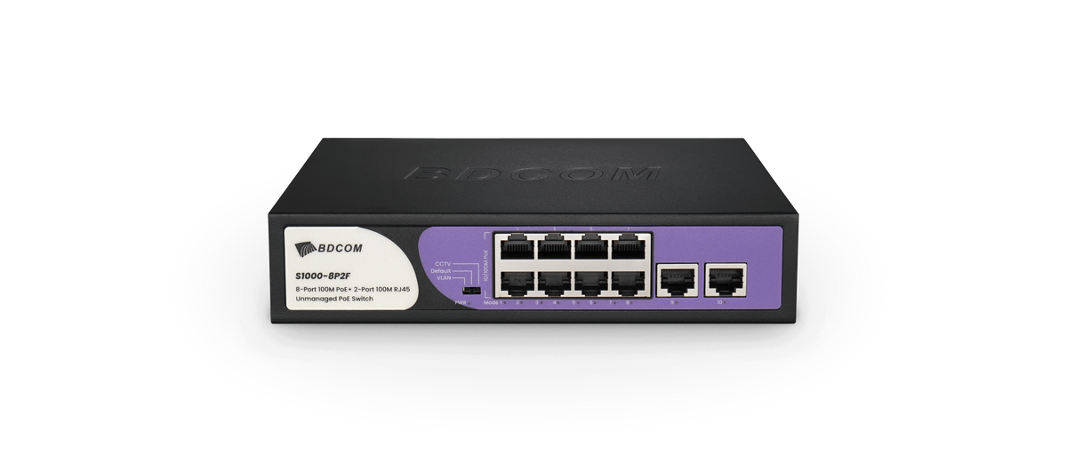 BDCOM 8-Port 100M Unmanaged PoE Switch (8-Port PoE + 2-Port 100M RJ45) 90W PoE Budget