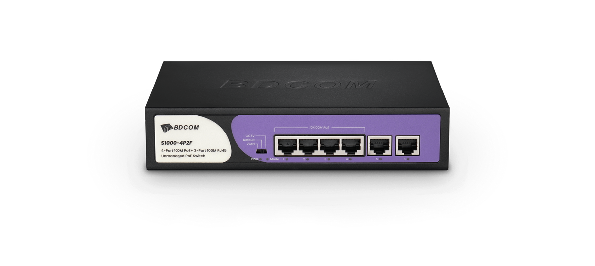 BDCOM 4-Port 100M Unmanaged PoE Switch (4-Port PoE + 2-Port 100M RJ45) 60W PoE Budget