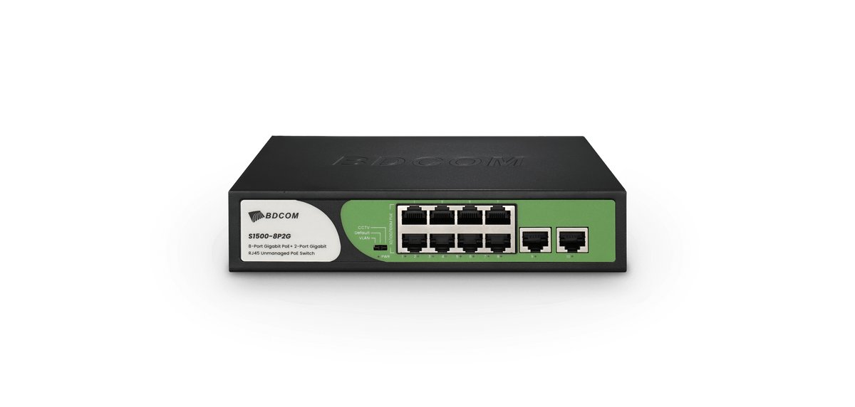 BDCOM 8-Port Gigabit PoE Switch (8-Port PoE + 2-Port Gigabit RJ45) 90W PoE Budget