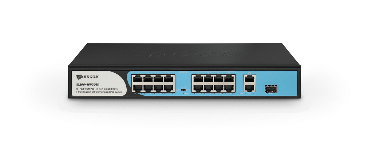 BDCOM 16-Port 100M PoE Switch (16-Port 100M PoE + 1 GE + 1 SFP) 180W PoE Budget