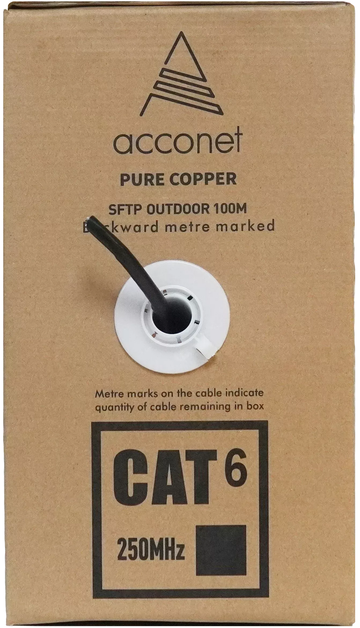 Acconet CAT6 UV Outdoor Ethernet Cable 100m Black Solid Core SF/TP Pull Box | CAT6U-100-SC