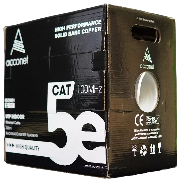 Acconet CAT5e Indoor Ethernet Cable 305m White Solid Copper UTP Pull Box | CAT5-305-SC