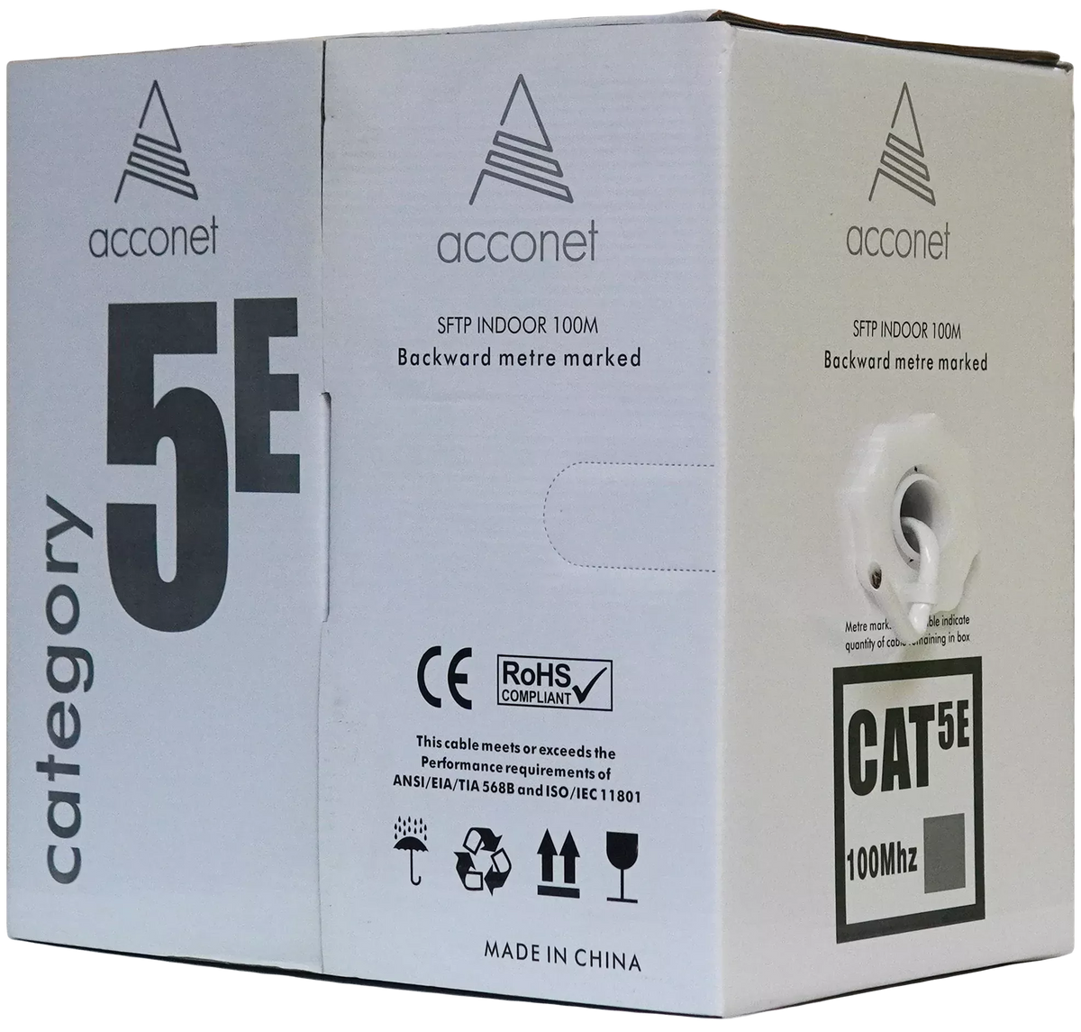 Acconet CAT5e Indoor Ethernet Cable 100m White Solid Copper STP Pull Box | CAT5-100-SC-STP