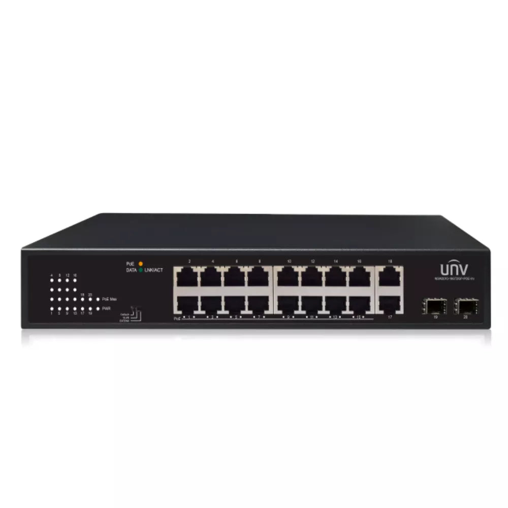 UNV - 16x Gigabit PoE Ethernet Port Switch, 2x Gigabit port, 2x SFP port