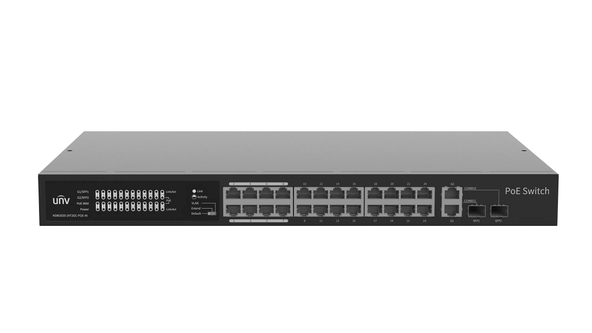 UNV - 24 x PoE Ports, 2 x Combo Ports, MAX Capacity 370W, 30W Per Port