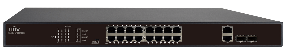 UNV - 16 Port PoE Switch, supports EXTEND Mode up to 250M
