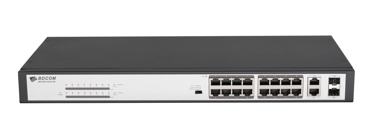 BDCOM 16-Port 10/100 POE switch, 16 POE ports, 2 x 1000Mbps Combo ports