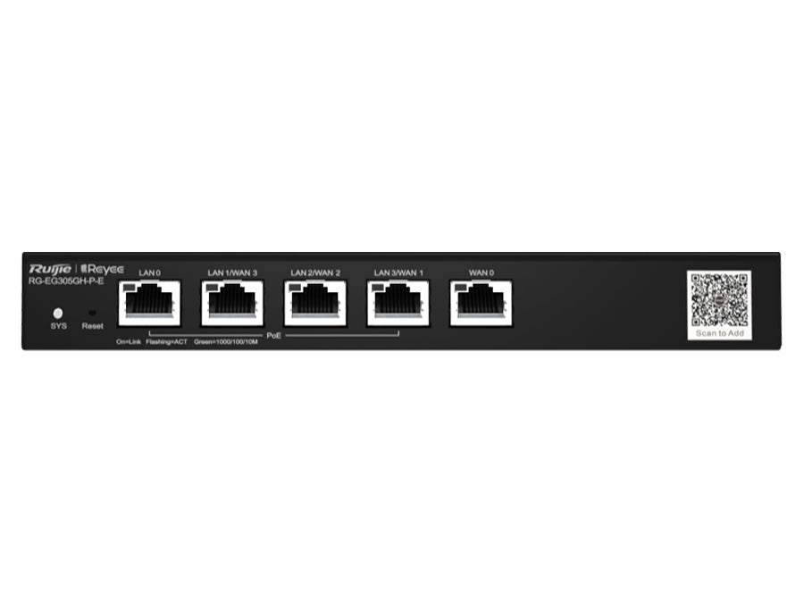 Reyee 5 Port Gigabit 4 WAN 4 PoE 60W 300 User Cloud Router | RG-EG305GH-P-E