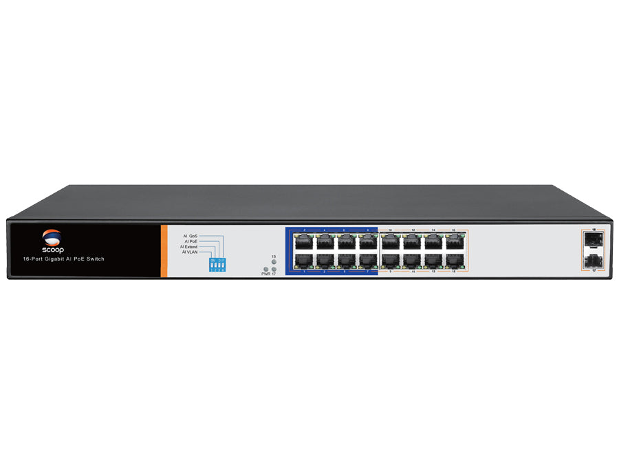 Scoop 16 Port Gigabit PoE 150W 2SFP Switch