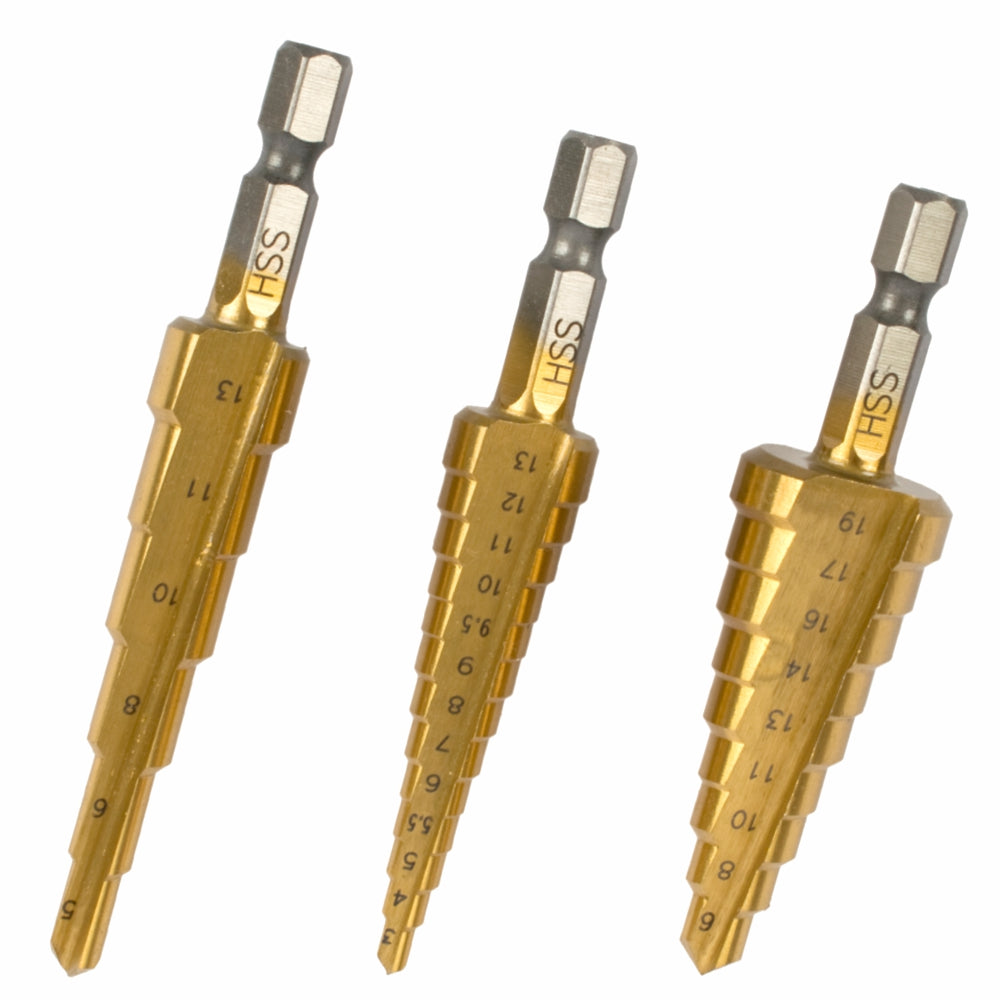 STEP DRILL SET 3PCE IN BLISTER