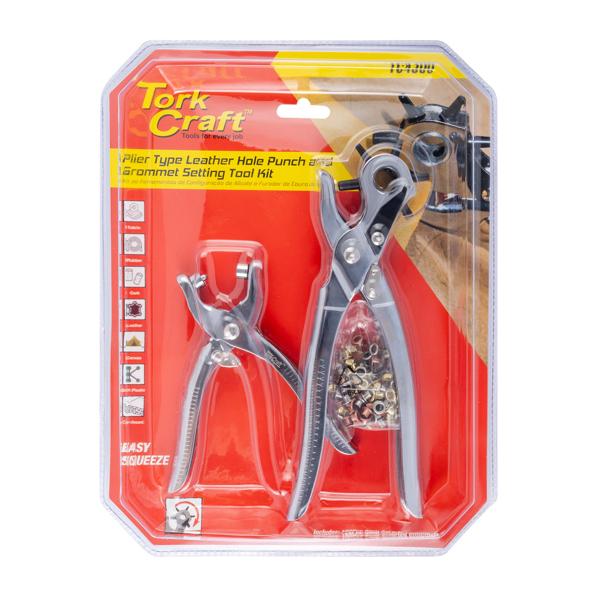 LEATHER HOLE PUNCH & GROMMET SETTING TOOL KIT C/W 100PC EYELETS 5MM